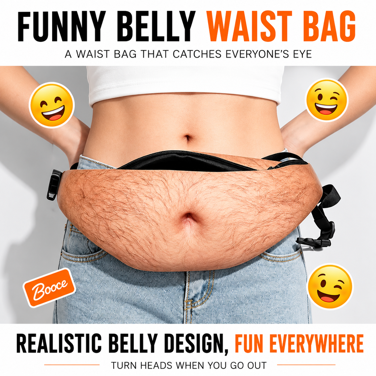 Cross-Border Personalized Belly Bag, Funny Prank Pu Faux Leather Zipper Waist Bag, 2026 New Model Fake Belly Bag Wholesale