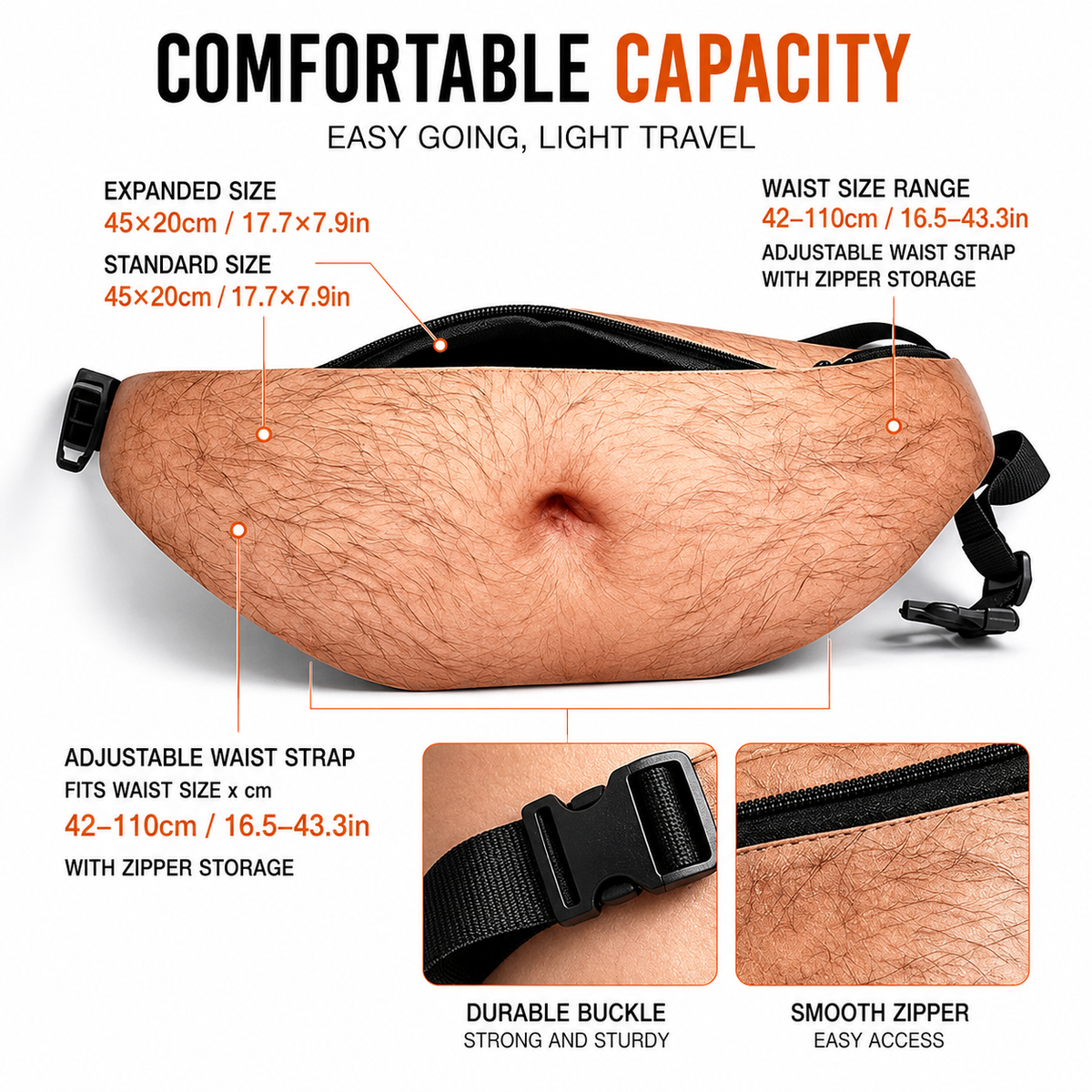 Cross-Border Personalized Belly Bag, Funny Prank Pu Faux Leather Zipper Waist Bag, 2026 New Model Fake Belly Bag Wholesale